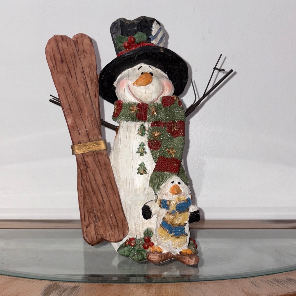 Festive Snowman and Penguin Holiday Figurine